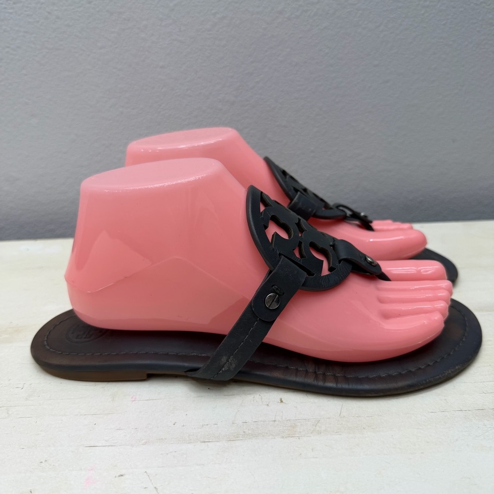 Tory Burch Dark Grey Leather Miller Sandals 9.5 - Picture 3 of 8